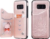 Voor Galaxy S8 Skull Head Embossing Pattern Schokbestendige beschermhoes met houder & kaartsleuven & portemonnee (rose goud)