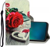Voor Vivo V17 Pro 3D gekleurde tekening horizontale flip PU lederen tas met houder & kaartsleuven & portemonnee (rode roos)