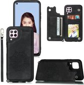 Voor Huawei P40 Lite Mandala Reliëf PU + TPU Case met houder & kaartsleuven & fotolijst & riem (zwart)