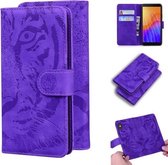 Voor Huawei Y5p Tiger Embossing Pattern Horizontale Flip lederen tas met houder & kaartsleuven & portemonnee (paars)