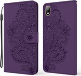 Voor Huawei Y5 (2019) Pauw Reliëfpatroon Horizontale Flip Leren Case met Houder & Kaartsleuven & Portemonnee & Lanyard (Paars)