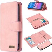 Voor Huawei Y6 (2019) Afneembare Frosted Magnetische Horizontale Flip Leren Case met Kaartsleuven & Houder & Rits Portemonnee & Fotolijst (Roze)