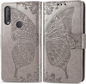 Voor Alcatel 1S (2020) vlinder liefde bloem reliëf horizontale flip lederen tas met beugel / kaartsleuf / portemonnee / lanyard (grijs)