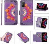 Voor Huawei Honor 30S Afdrukken Tweekleurig Half Mandala-patroon Dubbelzijdige magnetische gesp Horizontale flip lederen hoes met houder & kaartsleuven & portemonnee & fotolijst & lanyard (pa