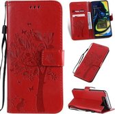 Tree & Cat Pattern Pressed Printing Horizontale Flip PU lederen tas met houder & kaartsleuven & portemonnee & lanyard voor Galaxy A80 (rood)