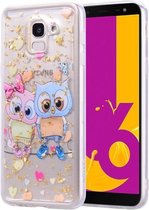 Cartoon patroon goudfolie stijl Dropping Glue TPU zachte beschermhoes voor Galaxy J6 (2018) (Loving Owl)