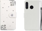 Voor Huawei P30 Lite Horizontale Flip Effen Kleur Strass Leren Case met Kaartsleuf & Portemonnee & Houder (Diagonale Bloem)