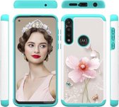 Voor Motorola Moto G Power gekleurd tekeningpatroon PU Skinny + TPU beschermhoes (parelbloem)
