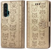 Voor Huawei Honor 20 Pro Leuke Kat en Hond Reliëf Horizontale Flip PU Leren Case met Houder / Kaartsleuf / Portemonnee / Lanyard (Goud)