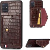 Voor Galaxy A71 Krokodilpatroon PU + TPU + PVC Breukvast gsm-hoesje met magnetische onzichtbare houder & houder & kaartsleuven (bruin)