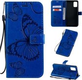 Voor Galaxy A71 Pressed Printing Butterfly Pattern Horizontale Flip PU lederen tas met houder & kaartsleuven & portemonnee & lanyard (blauw)