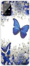 Voor Samsung Galaxy A51 gekleurd tekeningpatroon zeer transparant TPU beschermhoes (paarse vlinder)