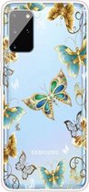 Voor Samsung Galaxy S20 gekleurd tekeningpatroon zeer transparant TPU beschermhoes (gouden vlinder)