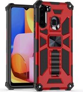 Voor Samsung Galaxy A21 schokbestendige TPU + pc magnetische beschermhoes met houder (rood)