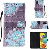 Voor Galaxy A51 5G 3D schilderij horizontale flip lederen tas met houder & kaartsleuf & lanyard (blauwe bloem)