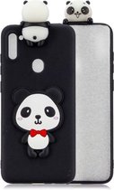 Voor Galaxy A11 schokbestendig 3D liggend Cartoon TPU beschermhoes (Panda met rode strik)