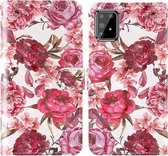 Voor Samsung Galaxy A91 3D Schilderij Gekleurd Tekening Patroon Horizontaal Flip TPU + PU Leren Hoesje met Houder & Kaartsleuven & Portemonnee & Lanyard (Kleine Rode Bloem)