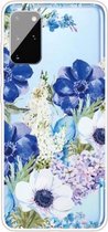 Voor Samsung Galaxy S20 schokbestendig geschilderd TPU beschermhoes (blauw witte rozen)