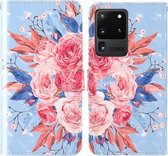 Voor Samsung Galaxy S20 Ultra 3D-schilderij Gekleurd tekeningpatroon Horizontaal Flip TPU + PU-lederen hoes met houder & kaartsleuven & portemonnee & lanyard (gekleurde bloemen)