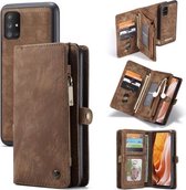 Voor Galaxy A71 CaseMe Afneembare multifunctionele horizontale flip lederen tas, met kaartsleuf & houder & rits portemonnee & fotolijst (bruin)