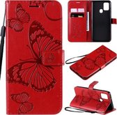 Voor Samsung Galaxy A21s 3D vlinders reliëf patroon horizontaal flip lederen tas met houder & kaartsleuf & portemonnee (rood)