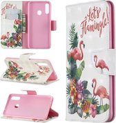 Voor Galaxy A20s 3D Patroon Gekleurde Tekening Horizontale Leren Flip Case met Houder & Kaartsleuven & Portemonnee (Flamingo)