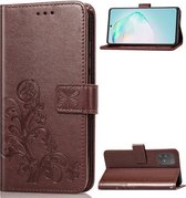 Voor Galaxy S10 Lite / A91 / M80s Lucky Clover Pressed Flowers Pattern Leather Case met houder & kaartsleuven & portemonnee & draagriem (bruin)