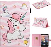 Voor Amazon Kindle Fire HD 8 (2020) Gekleurd tekeningpatroon Horizontaal Flip PU-leren hoes met houder & kaartsleuf & slaap- / wekfunctie (roze eenhoorn)