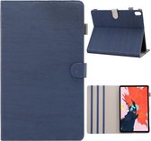 ENKAY Houtstructuur + Plastic Bodembehuizing Horizontale Flip Leren Case voor iPad Pro 11 inch (2018), met Houder & Slaap- / Wekfunctie (Blauw)