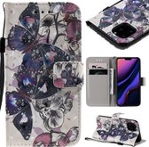 Voor iPhone 11 Pro 3D Geschilderd Patroon Horizontale Flip Leren Case, met Portemonnee & Houder & Kaartsleuven & Lanyard (Zwarte Vlinder)