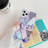 Voor iPhone 11 Pro Max Plating Kleurrijk Geometrisch Patroon Mozaïek Marmer TPU Mobiele Telefoon Case met Opvouwbare Beugel (Blauw PF4)