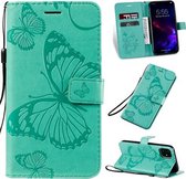 Geperst afdrukken vlinderpatroon horizontale flip PU lederen tas met houder & kaartsleuven & portemonnee & lanyard voor iPhone 11 (groen)