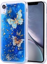 Goudfoliestijl Dropping Glue TPU zachte beschermhoes voor iPhone XR (blauwe vlinder)