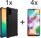 Samsung A41 Hoesje - Samsung Galaxy A41 hoesje zwart shockproof siliconen case hoes cover hoesjes - 4x Samsung A41 screenprotector