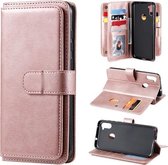 Voor Samsung Galaxy A11 multifunctionele magnetische koperen gesp horizontale flip effen kleur lederen tas met 10 kaartsleuven & portemonnee & houder & fotolijst (rose goud)