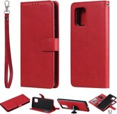 Voor Samsung Galaxy A91 / S10 Lite 2 in 1 effen kleur afneembare PU lederen tas met kaartsleuven & magnetische houder & fotolijst & portemonnee & riem (rood)