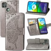 Voor Motorola Moto G9 Power Butterfly Love Flower Reliëf Horizontale Flip Leren Case met Beugel / Kaartsleuf / Portemonnee / Lanyard (Grijs)