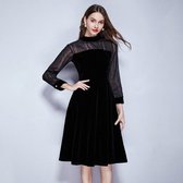 Retro temperament was dunne chiffon fluwelen jurk met lange mouwen (kleur: zwart maat: S)-Zwart