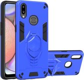 Voor Samsung Galaxy A10s 2 in 1 Armor Knight Series PC + TPU beschermhoes met onzichtbare houder (donkerblauw)