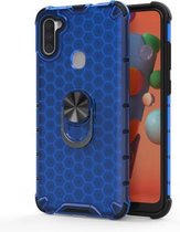 Voor Samsung Galaxy A11 schokbestendige honingraat pc + TPU ringhouder beschermhoes (blauw)