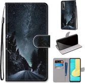 Voor LG Stylo 7 5G Gekleurde Tekening Cross Textuur Horizontale Flip PU Lederen Case met Houder & Kaartsleuven & Portemonnee & Lanyard (Mountain Road Sterrenhemel)