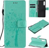 Voor LG G9 Tree & Cat Reliëfpatroon Horizontale Flip Leren Case met Houder & Kaartsleuven & Portemonnee & Lanyard (Groen)