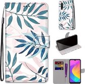 Voor Xiaomi Mi CC9e / A3 Gekleurde Tekening Cross Textuur Horizontale Flip PU Lederen Case met Houder & Kaartsleuven & Portemonnee & Lanyard (Roze Groen Blad)