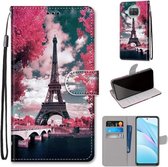 Voor Xiaomi Mi 10T Lite 5G Gekleurde tekening Cross Texture Horizontale Flip PU lederen hoes met houder & kaartsleuven & portemonnee & lanyard (Pink Flower Tower Bridge)