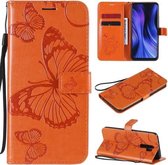 Voor Geschikt voor Xiaomi Redmi 9 3D Vlinders Embossing Patroon Horizontale Flip Leren Case met Houder & Kaartsleuf & Portemonnee & Lanyard (Oranje)