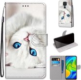 Voor Geschikt voor Xiaomi Redmi 10X 4G / Note 9 Gekleurde Tekening Cross Texture Horizontale Flip PU Leather Case met Houder & Kaartsleuven & Portemonnee & Lanyard (White Kitten)