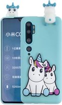 Voor Xiaomi Mi Note 10 schokbestendig 3D liggend Cartoon TPU beschermhoes (paar eenhoorn)