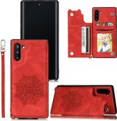 Voor Samsung Galaxy Note 10 Mandala reliëf PU + TPU hoesje met houder & kaartsleuven & fotolijst & riem (rood)