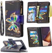 Voor Samsung Galaxy Note20 Ultra 5G Gekleurde Tekening Patroon Rits Horizontale Flip Lederen Case met Houder & Kaartsleuven & Portemonnee (Grote Vlinder)