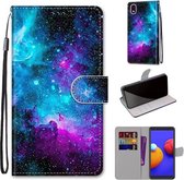 Voor Samsung Galaxy A01 Core Gekleurde Tekening Cross Textuur Horizontale Flip PU Lederen Case met Houder & Kaartsleuven & Portemonnee & Lanyard (Paars Groene Sterrenhemel)